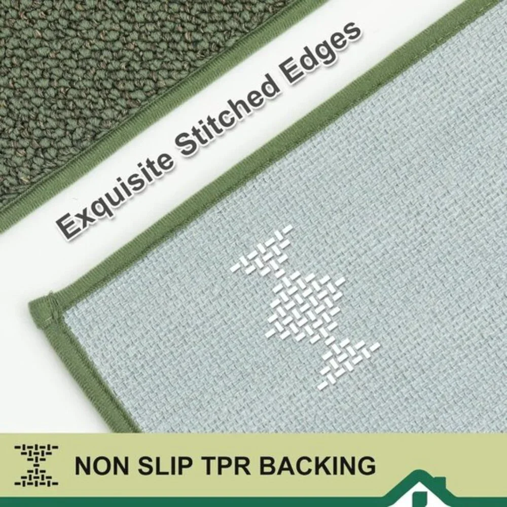 New Set of 2 Green Kitchen Rug, Non-Slip, Absorbent, Washable, Stain-Resistant
